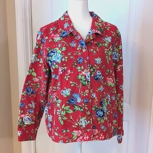 The TOG Shop by Appleseeds  Red Floral Denim Jean Jacket. Size Large.